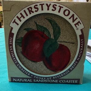 Thirstystone Red Apple Sandstone Coaster with Green Leaves